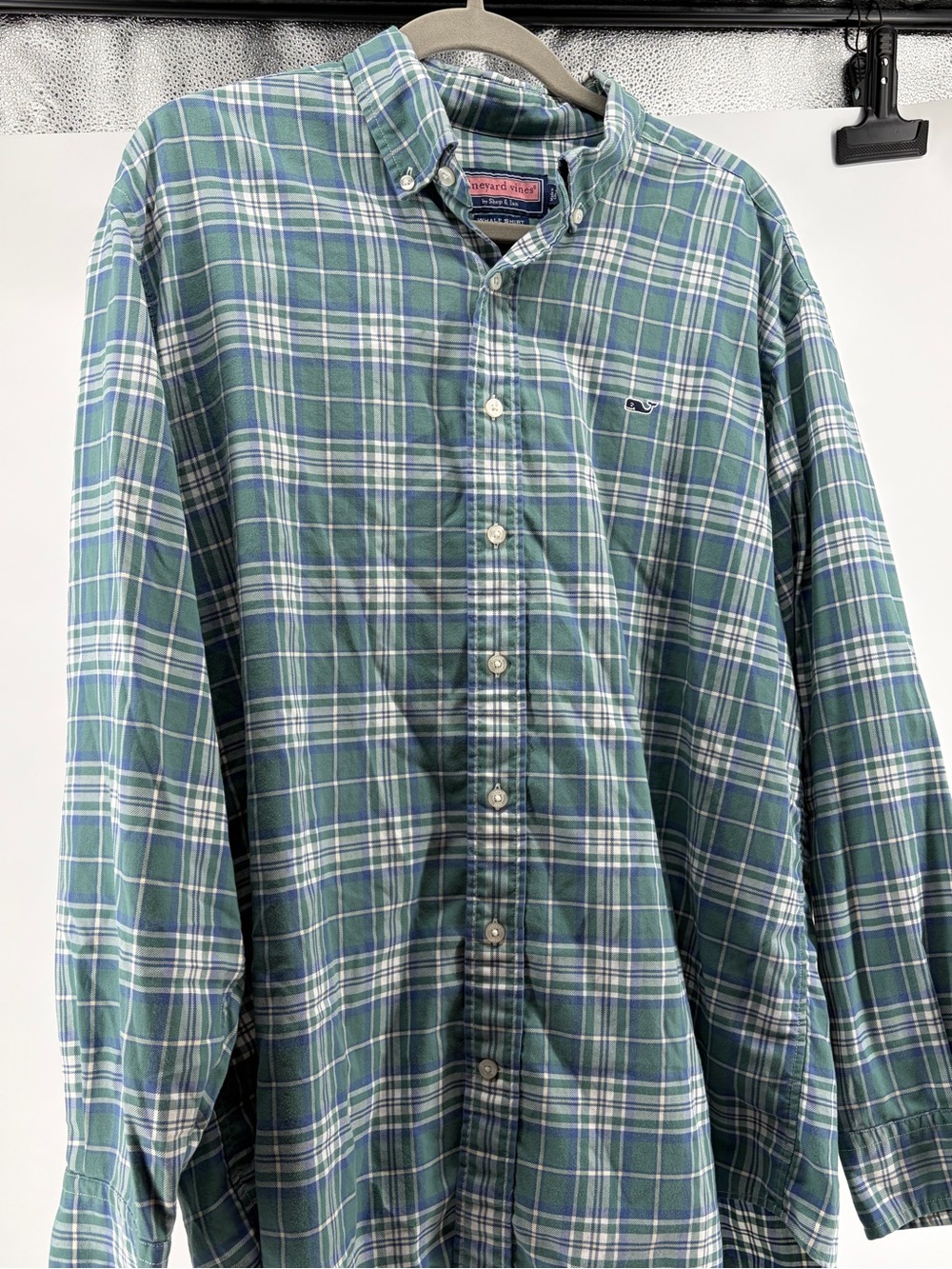 Vineyard Vines Green and White Plaid Button-Down Shirt